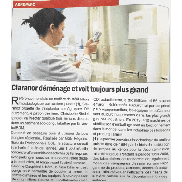 , Stérilisation par Lumière Pulsée, les nouveaux bâtiments BDM Claranor !