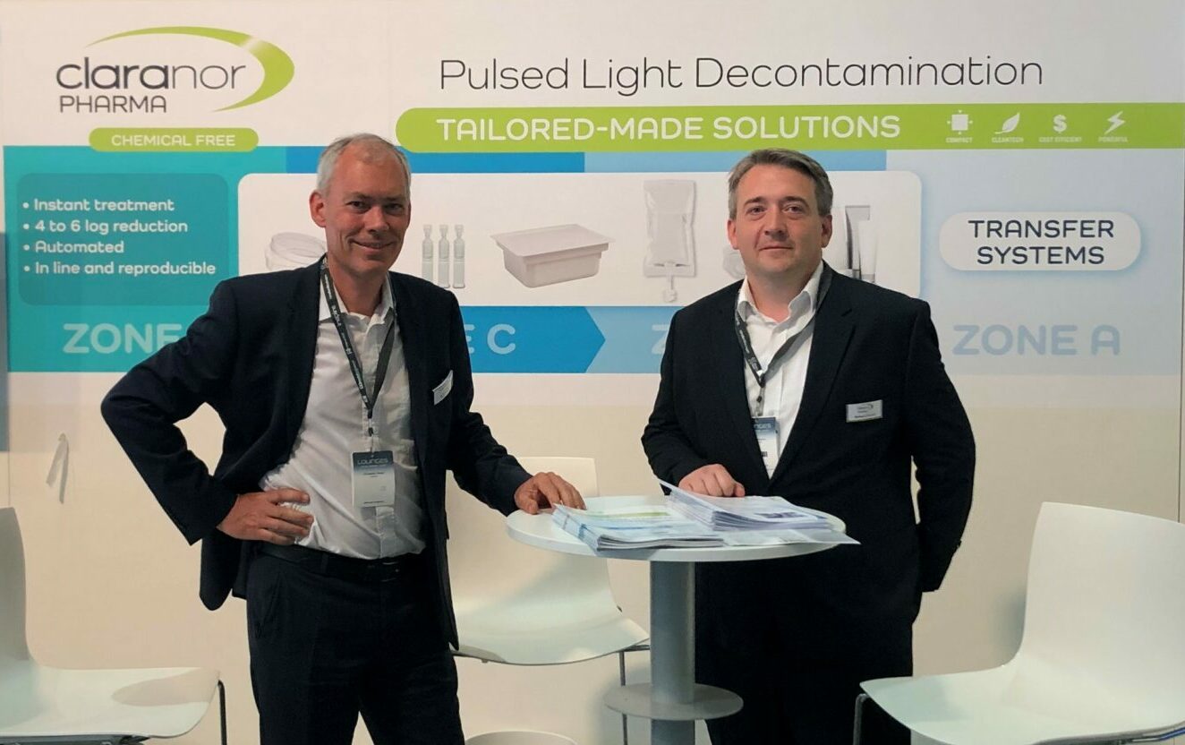 Christophe et Michael Claranor au salon pharma Claranor Pulsed light decontamination at Expo Lounges, Expo Lounges: new generation of decontamination solutions for Pharma industry!